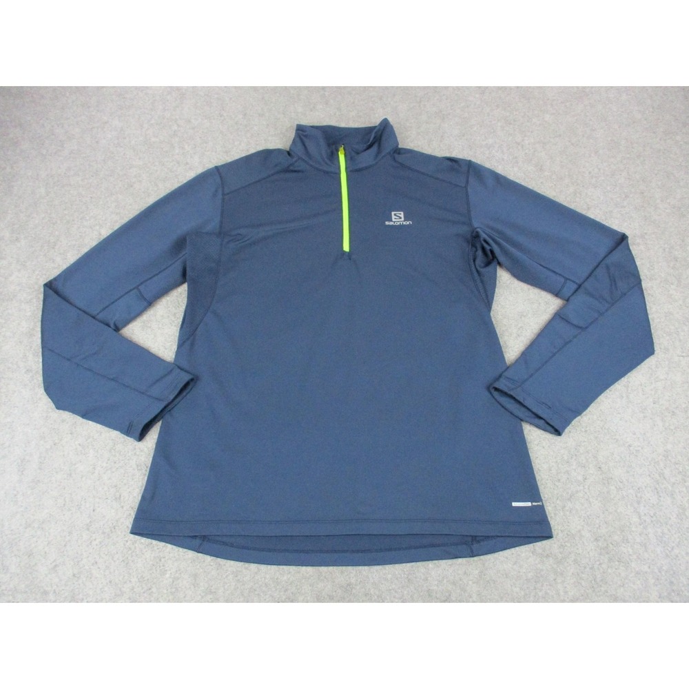 Salomon Shirt Mens XL Blue Advanced Skin Warm Mock Neck Zip Pullover Running